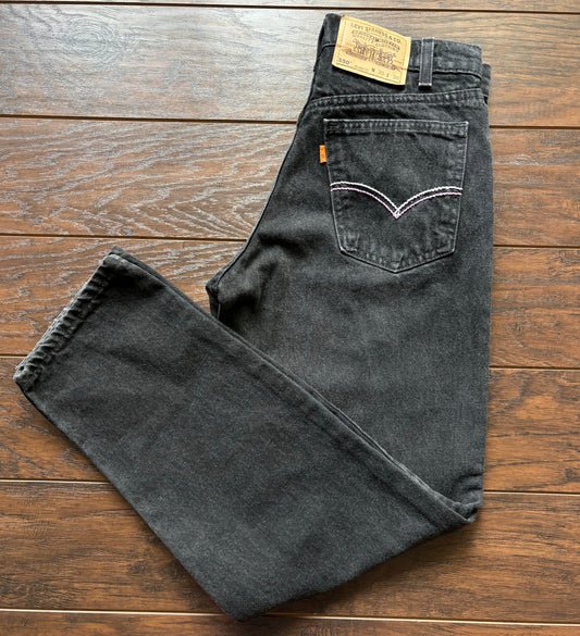 Vintage Western Black Levi’s 550 Orange Tab Jeans with Hand Embroidered Pockets | Made in USA