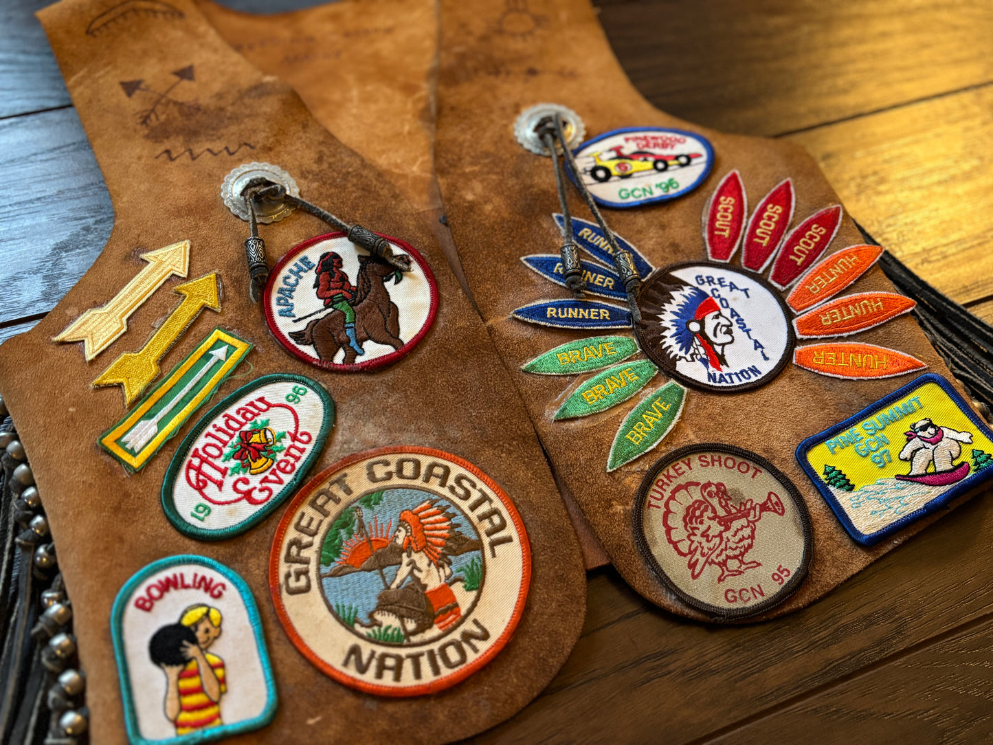 90’s Vintage Suede Kids YMCA Indian Guides with Participation and Achievement Patches