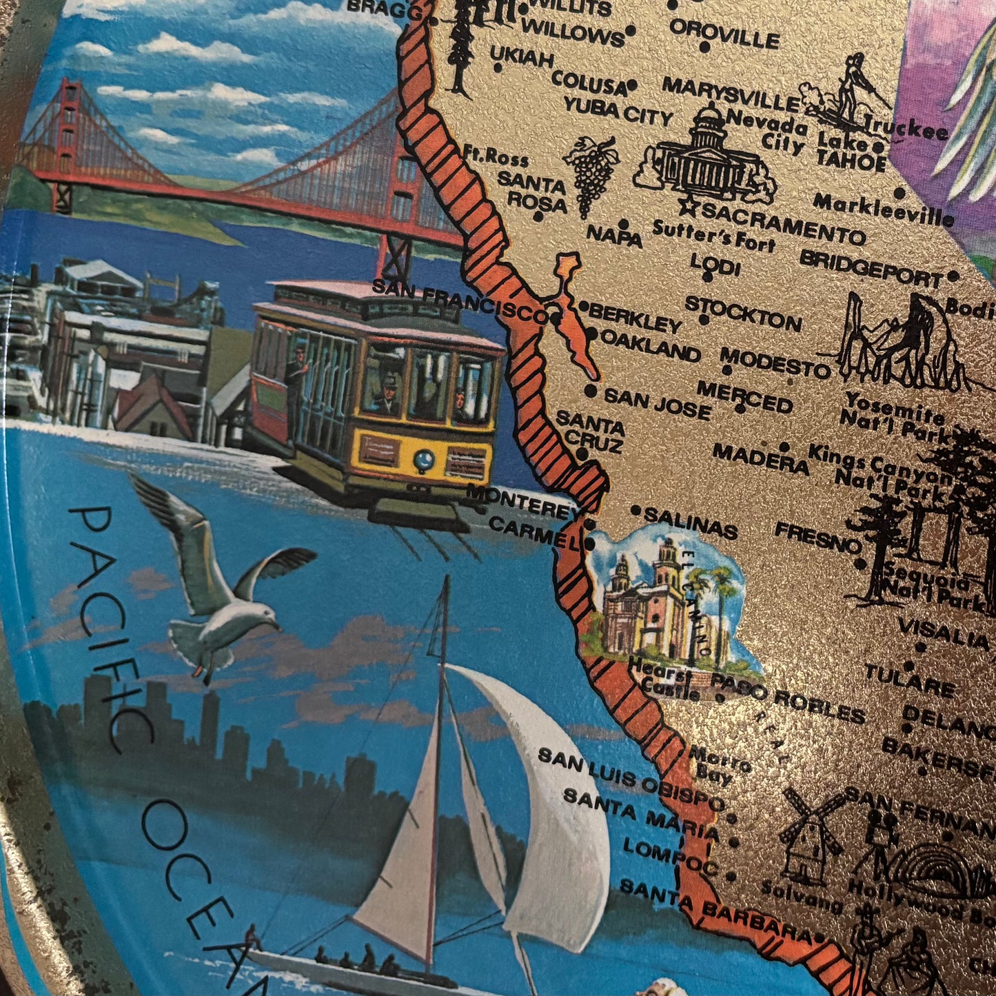 Vintage California Round Souvenir Tin Tray