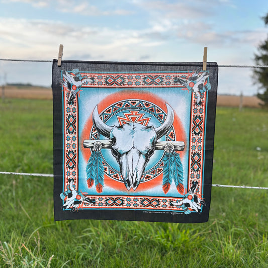 Vintage Southwestern Steer Skull Bandana | Made in USA