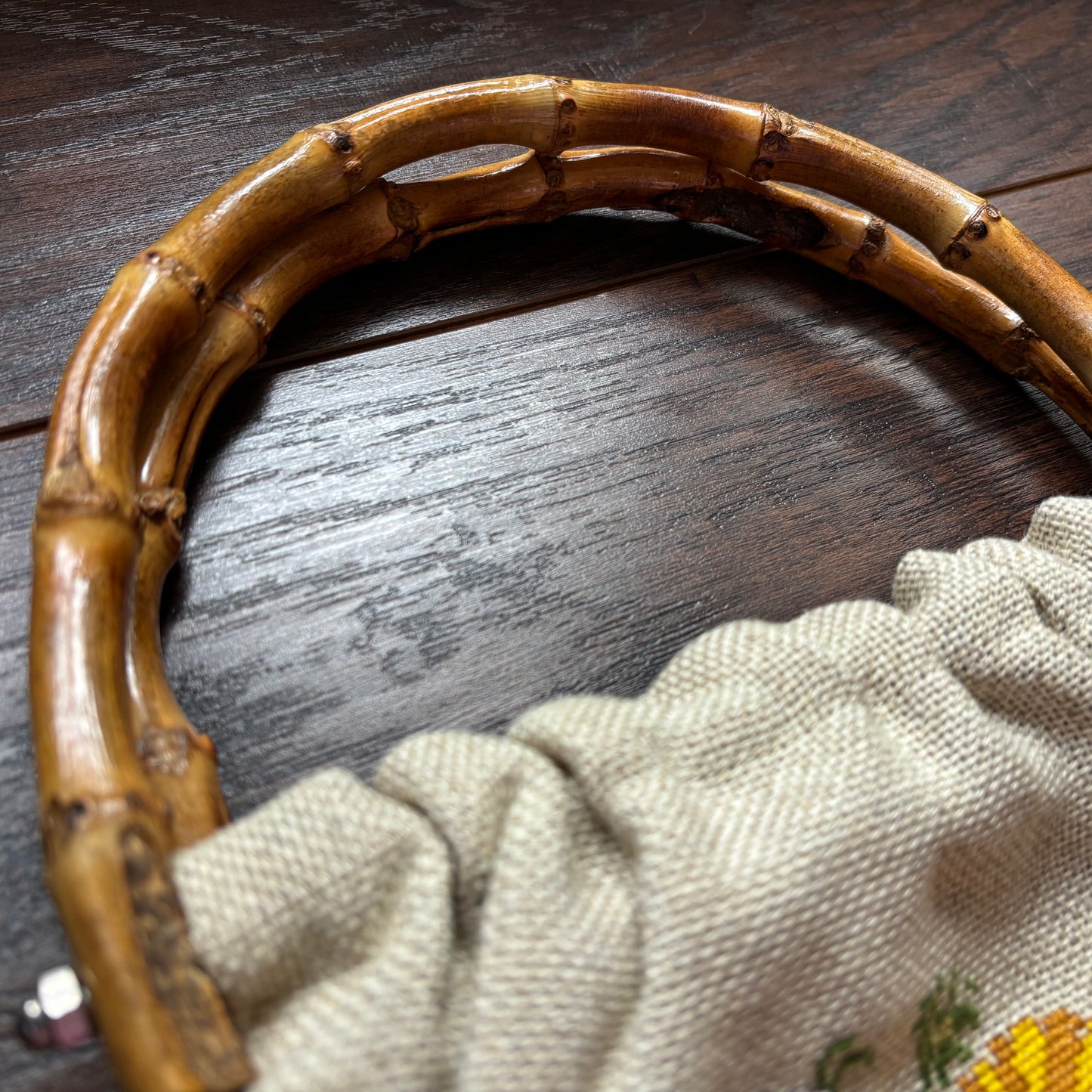 70’s Vintage Floral Embroidered Handbag with Bamboo Handles | Handmade