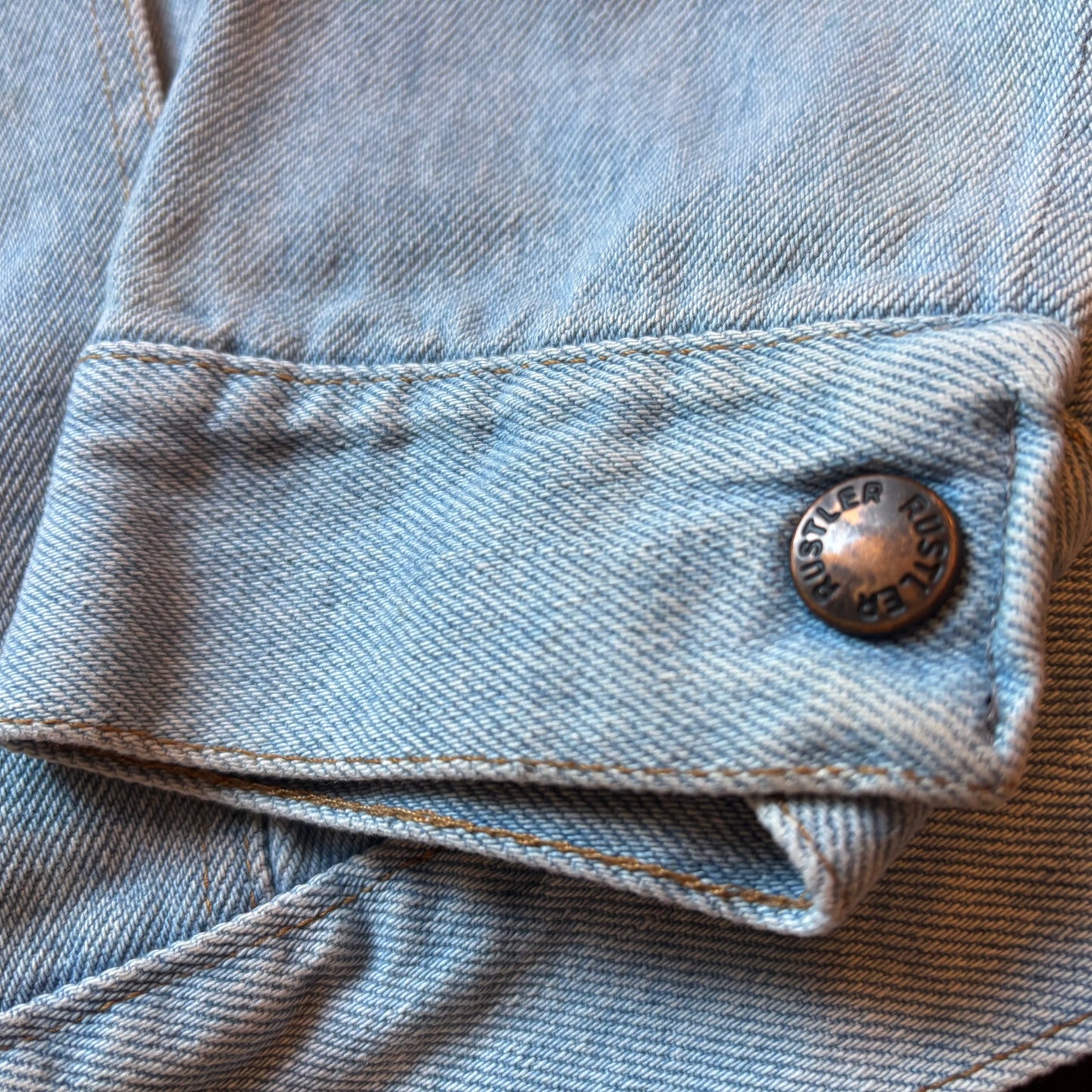 Vintage Western Rustler Denim Trucker Jacket with Vintage Patch | Made in USA