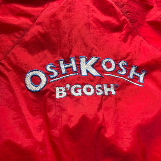 Vintage OshKosh B’Gosh Kids Red Hooded Windbreaker Jacket Embroidered Logo Full Zip Size 5/6