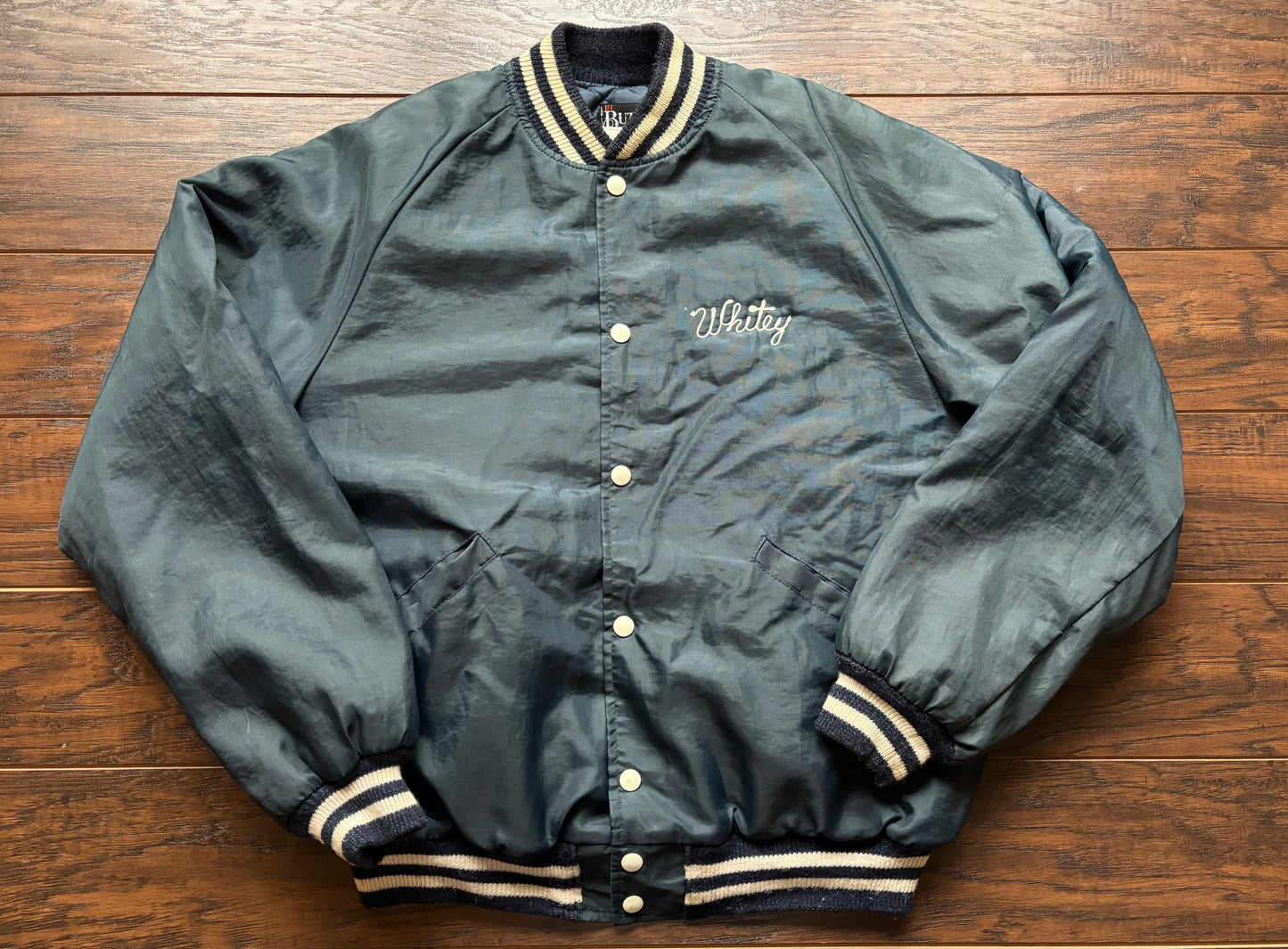 Vintage Men’s Butwin Nylon Bomber Jacket “Whitey” front Communications Workers of America Local 4101 Bay City, MI | Made in USA-Union Made