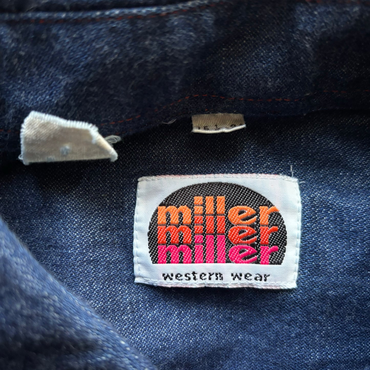 70’s Vintage Western Men’s Miller Western Wear Snap Button Chambray Shirt With Orange Stitching | Deadstock