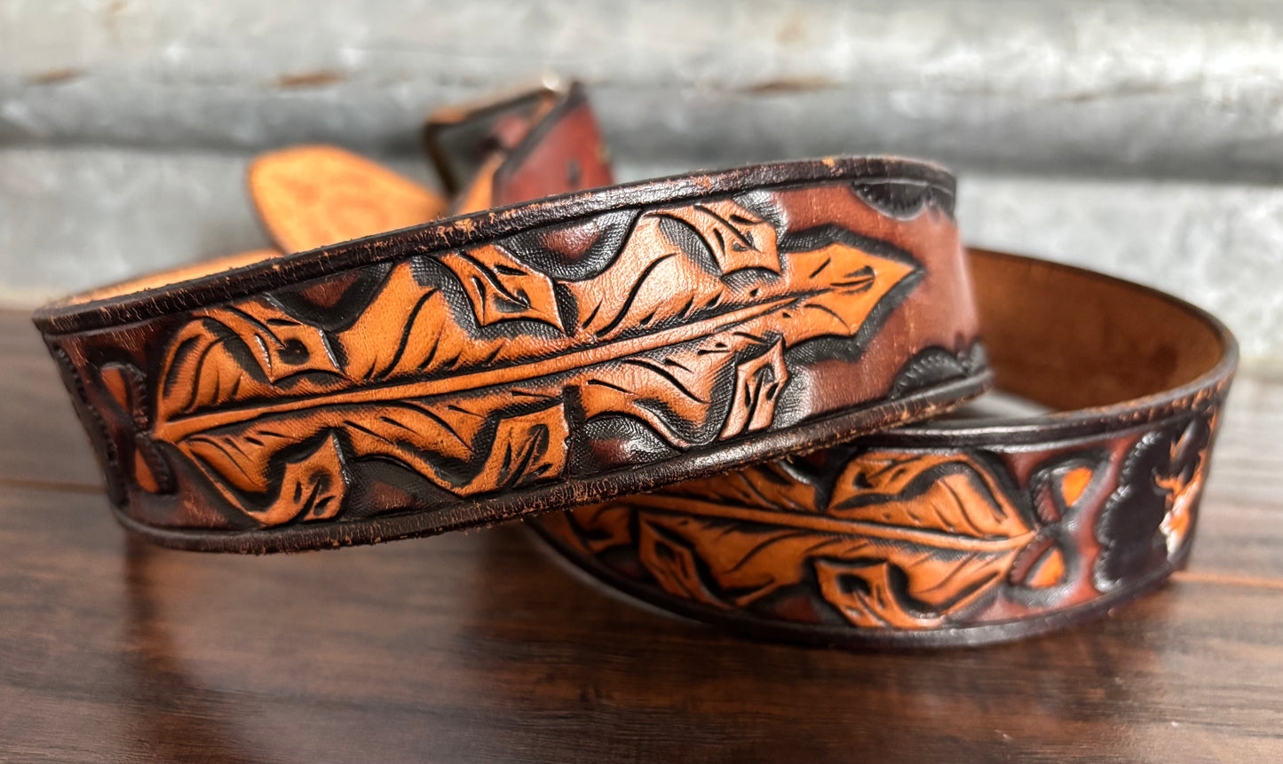 Vintage Tooled Leather Hunting Belt | Handmade