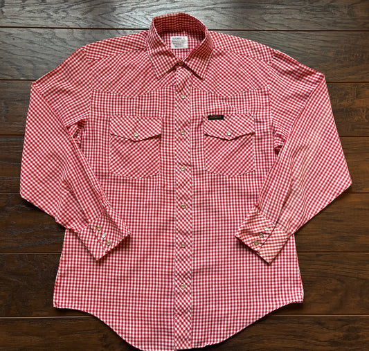 Vintage Western Men’s Pardners Gingham Print Shirt with Snap Buttons | Made in Korea