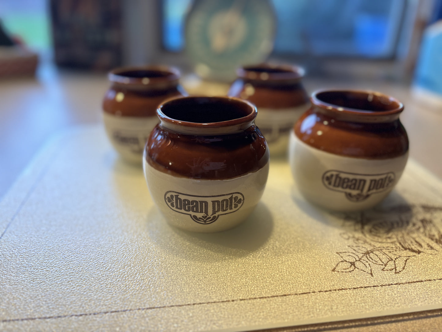 Vintage Brown & Tan Small Glazed Ceramic Bean Pot Bowls | Lot of 4
