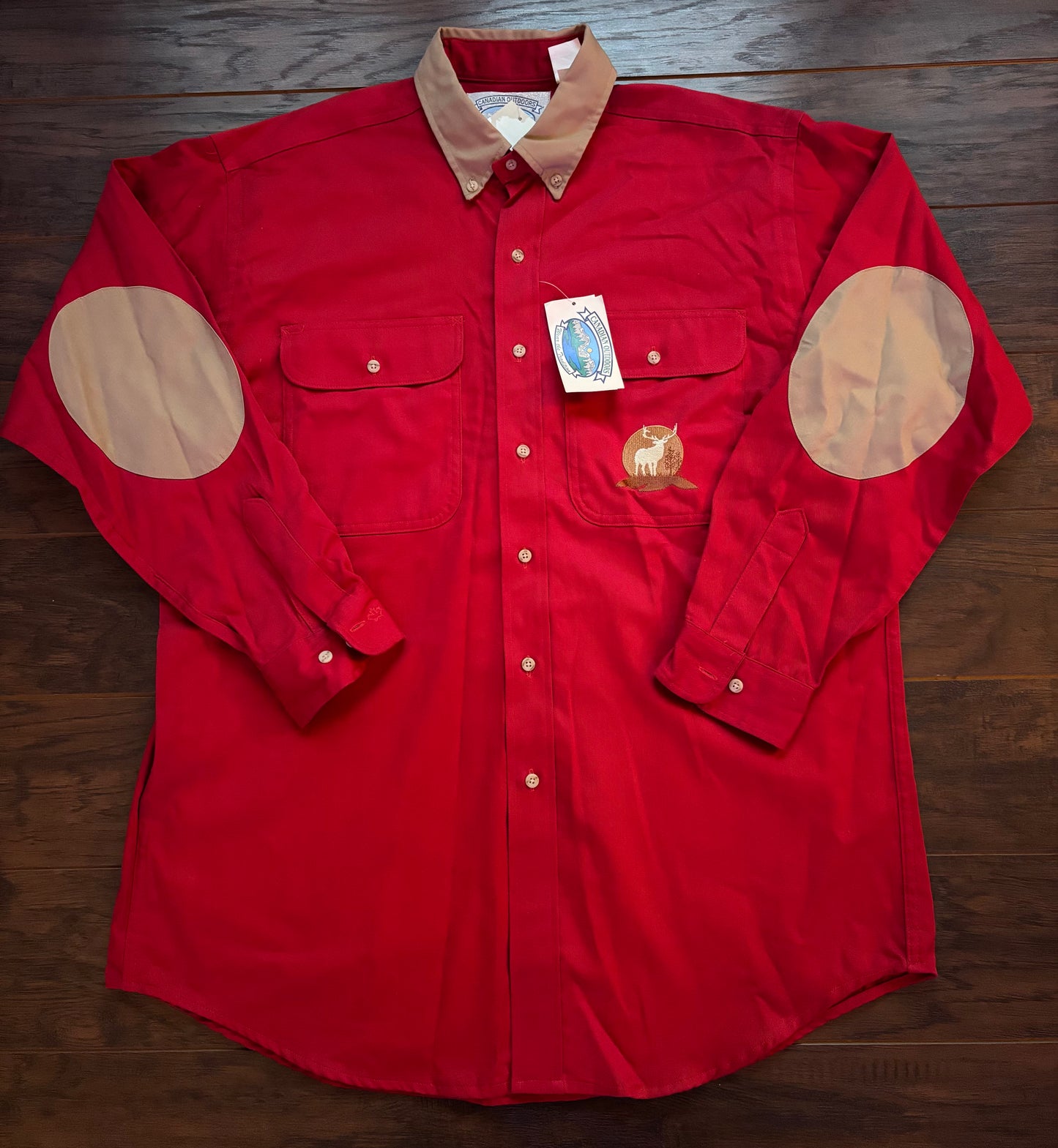 Vintage Deadstock Men’s Canadian Outdoors Button Down Shirt with Embroidery “Mid -West Game” and Patched Elbows | Made in Canada