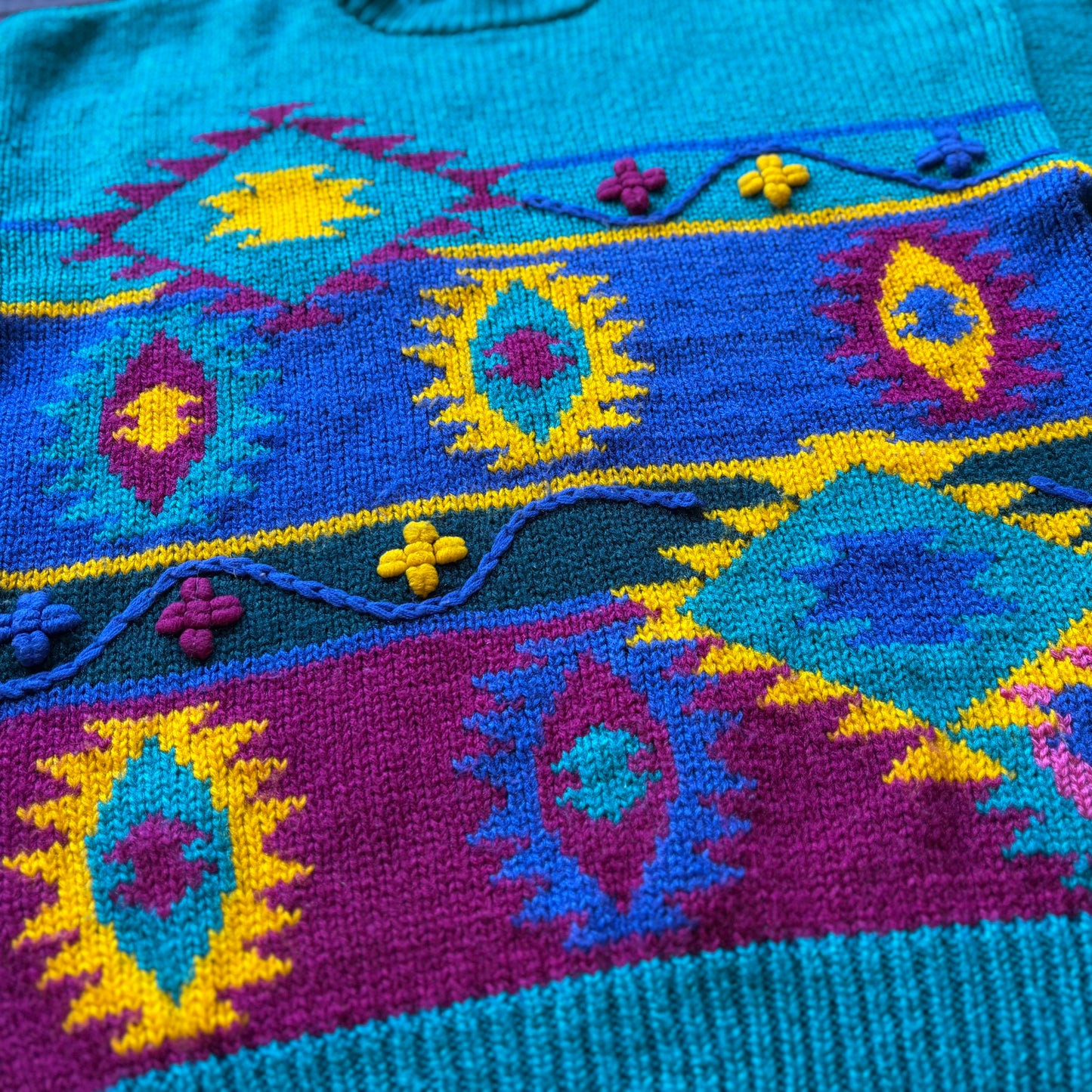80’s Vintage Western White Stag Aztec Sweater | Made in Korea