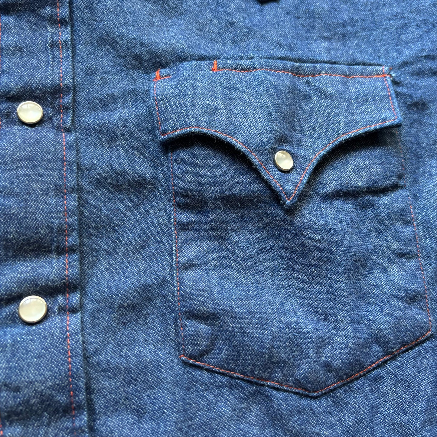 70’s Vintage Western Men’s Miller Western Wear Snap Button Chambray Shirt With Orange Stitching | Deadstock