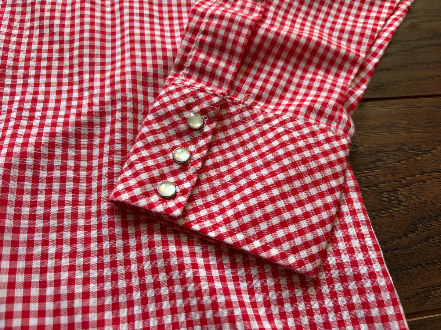 Vintage Western Men’s Sheplers Gingham Print Shirt with Snap Buttons | Made in Korea