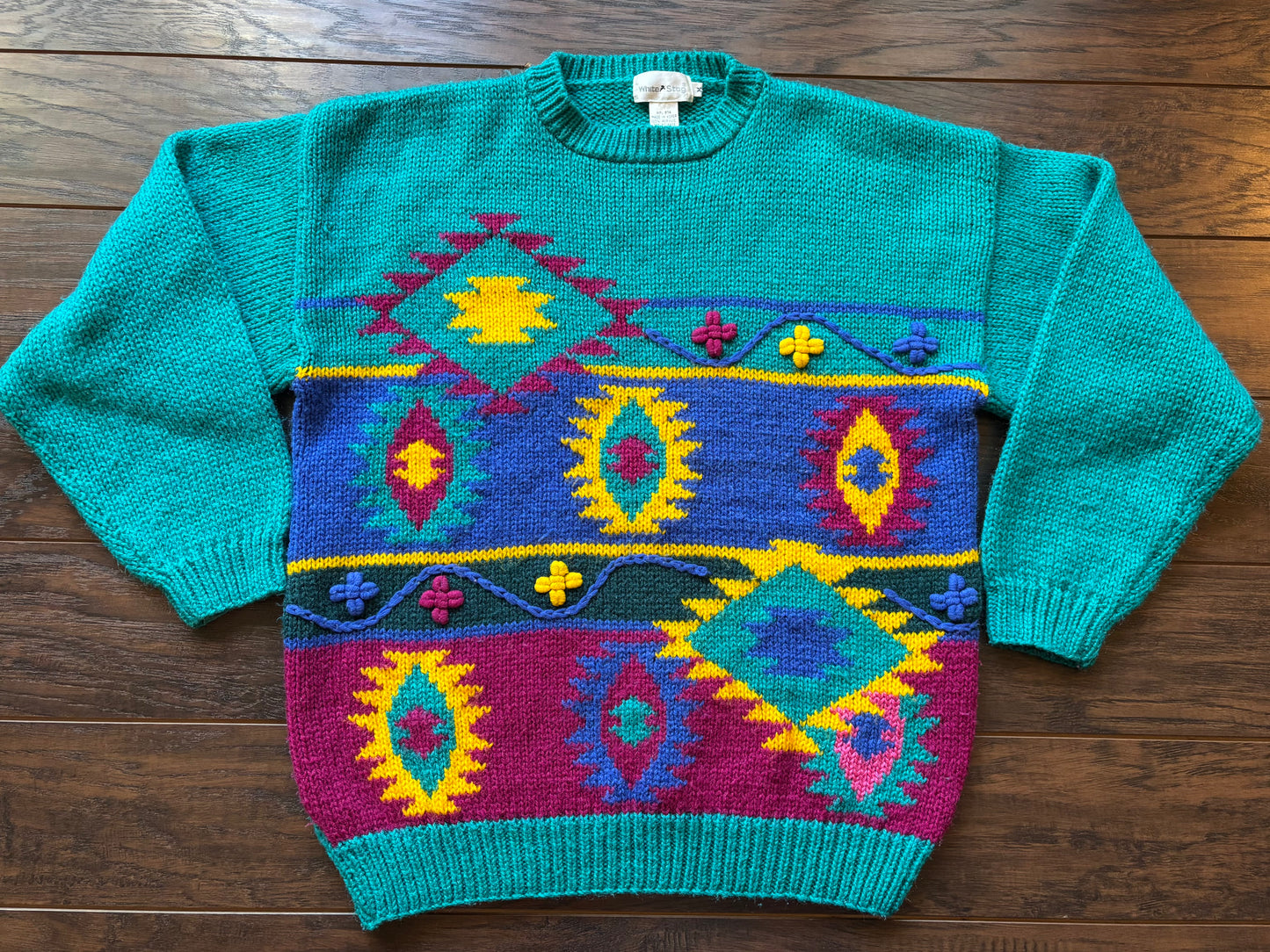 80’s Vintage Western White Stag Aztec Sweater | Made in Korea