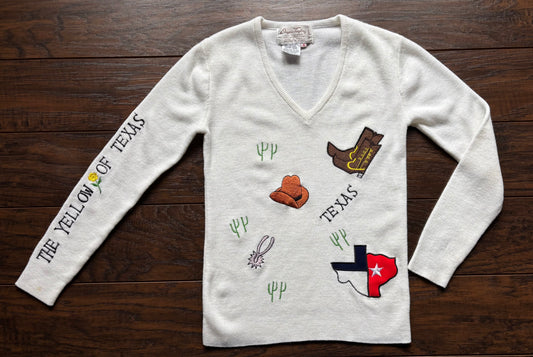 Vintage Western Women’s Dayne Taylor 100% Acrylic Fiber Embroidery/Patches Texas Themes Pullover Sweater | Made in Taiwan R.O.C.