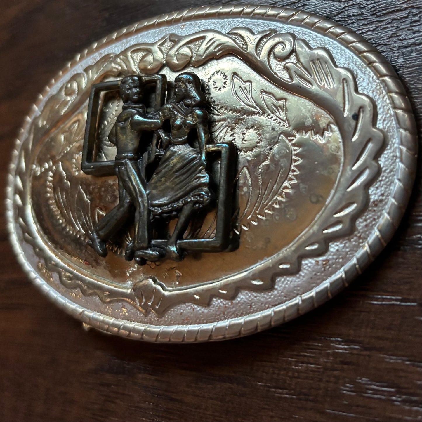 Vintage Western Distinctive Blue Ribbon Tru West Rockmount Ranch Wear Square Dancing Belt Buckle | Made in USA