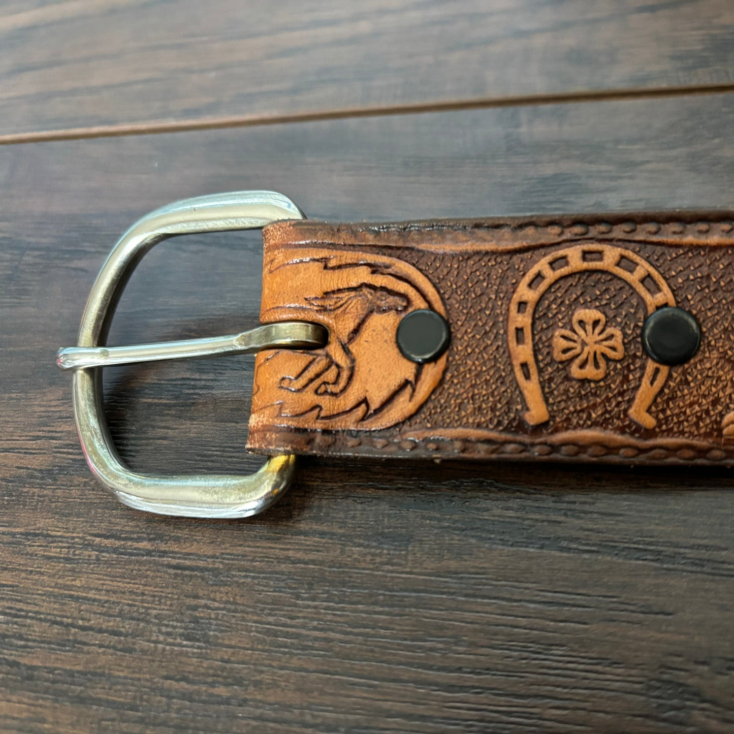 Vintage Western “Garrett” Stamped Full Grain Cowhide Belt