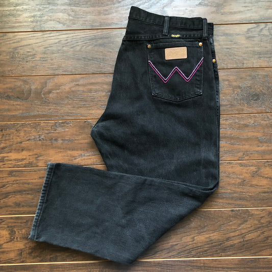 Vintage Western Black Wrangler Jeans with Hand Embroidered “W’s”
