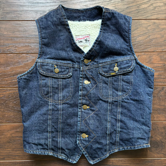 70’s Vintage Western Men’s Lee Storm Rider Denim Vest with Sherpa Lining | Made in USA