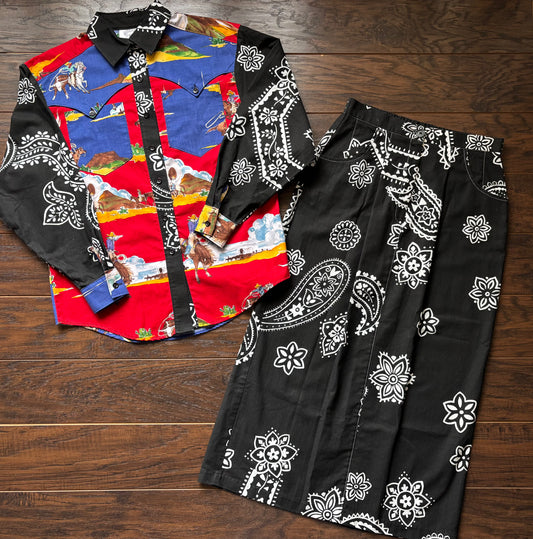 Vintage Women’s Western J. Yves Elliott 2 Piece Shirt and Skirt | Made in USA