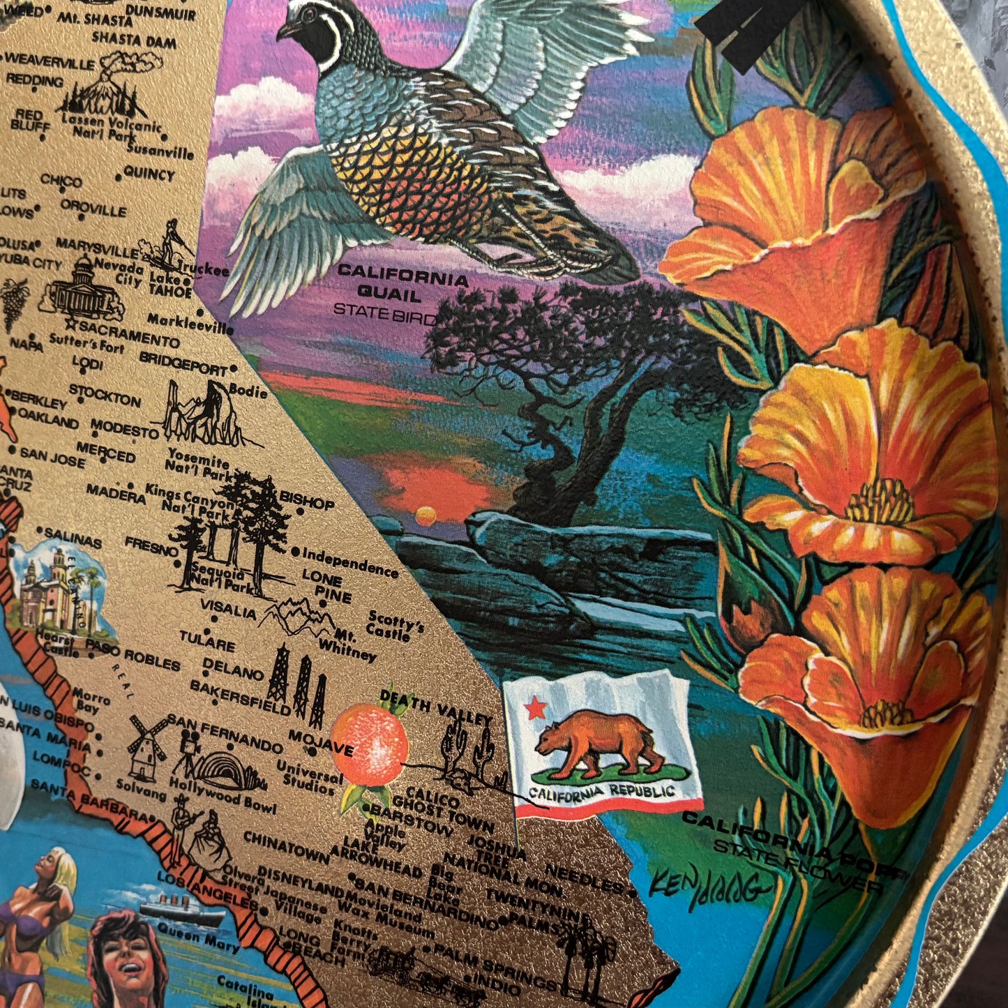 Vintage California Round Souvenir Tin Tray