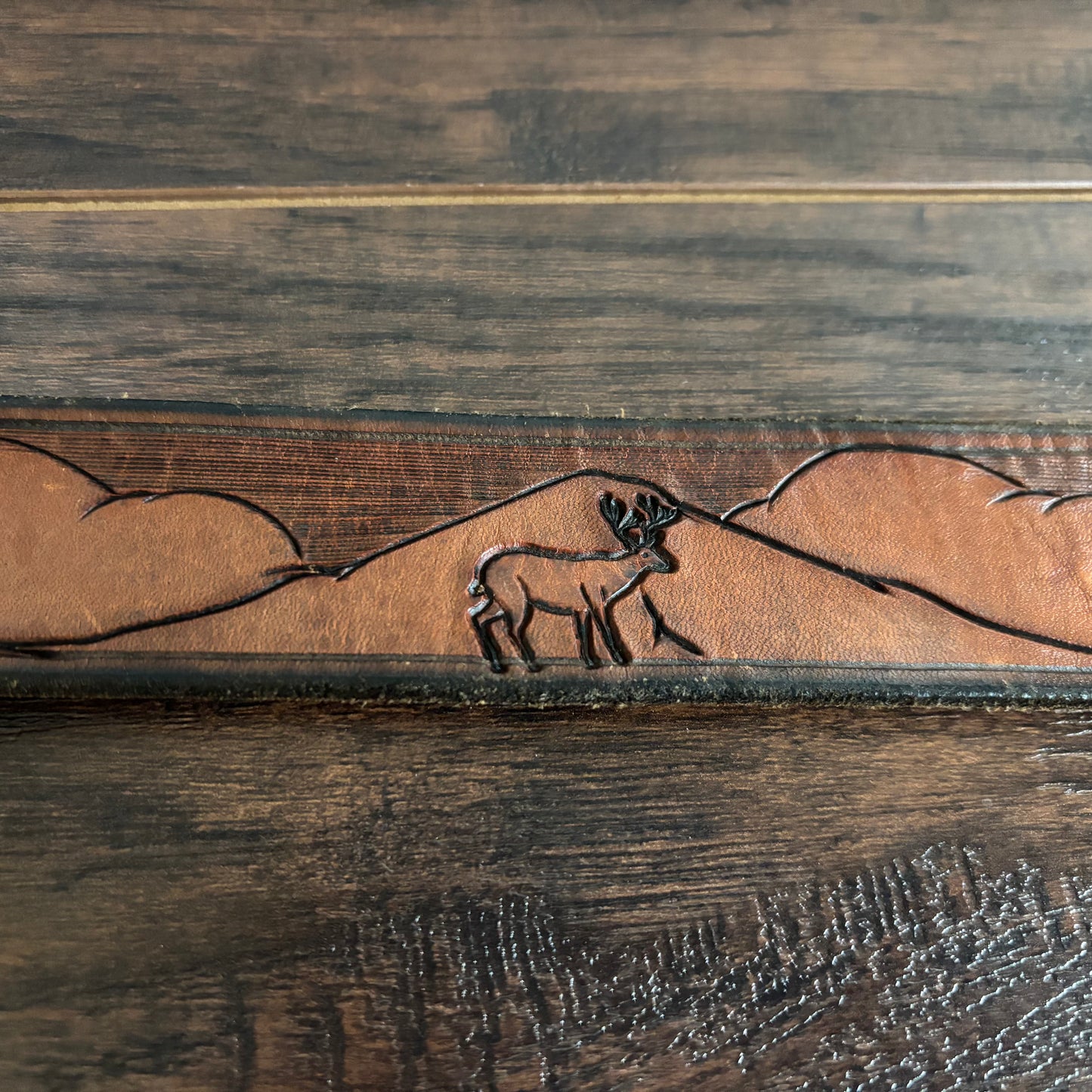 Vintage Western Tooled Leather Belt with Deer
