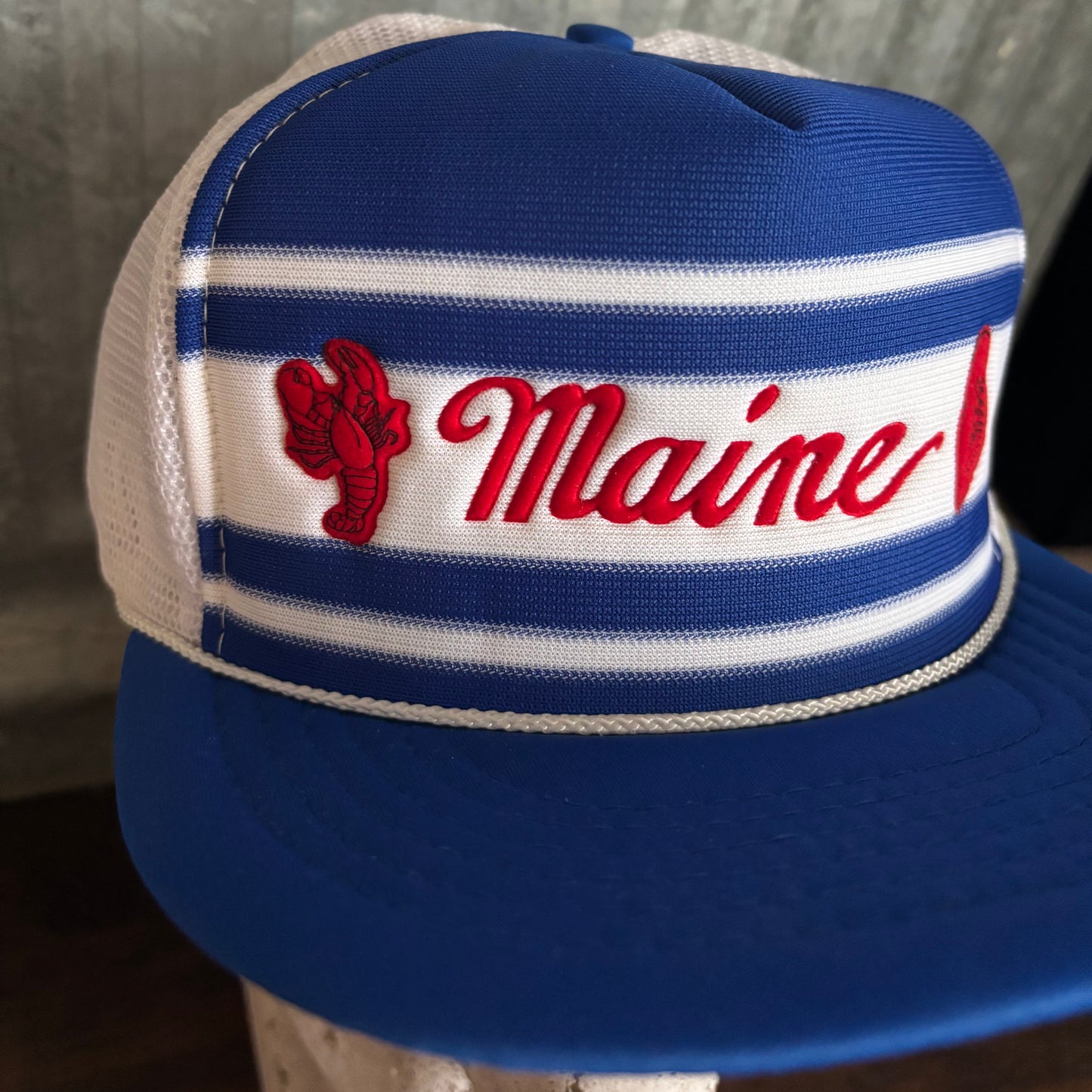 Vintage Maine Striped Snapback Trucker Hat | Made in Taiwan