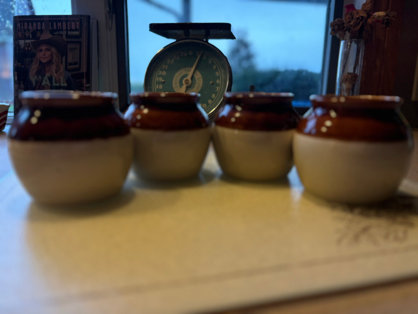 Vintage Brown & Tan Small Glazed Ceramic Bean Pot Bowls | Lot of 4