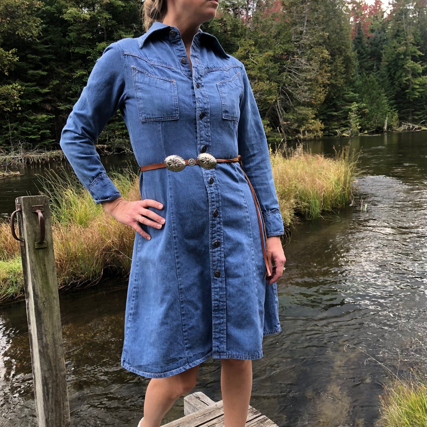 80’s Vintage Western Women’s Castle Sq Denim Dress | Made in Hong Kong