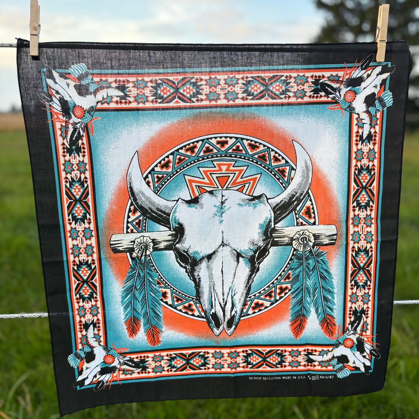 Vintage Southwestern Steer Skull Bandana | Made in USA