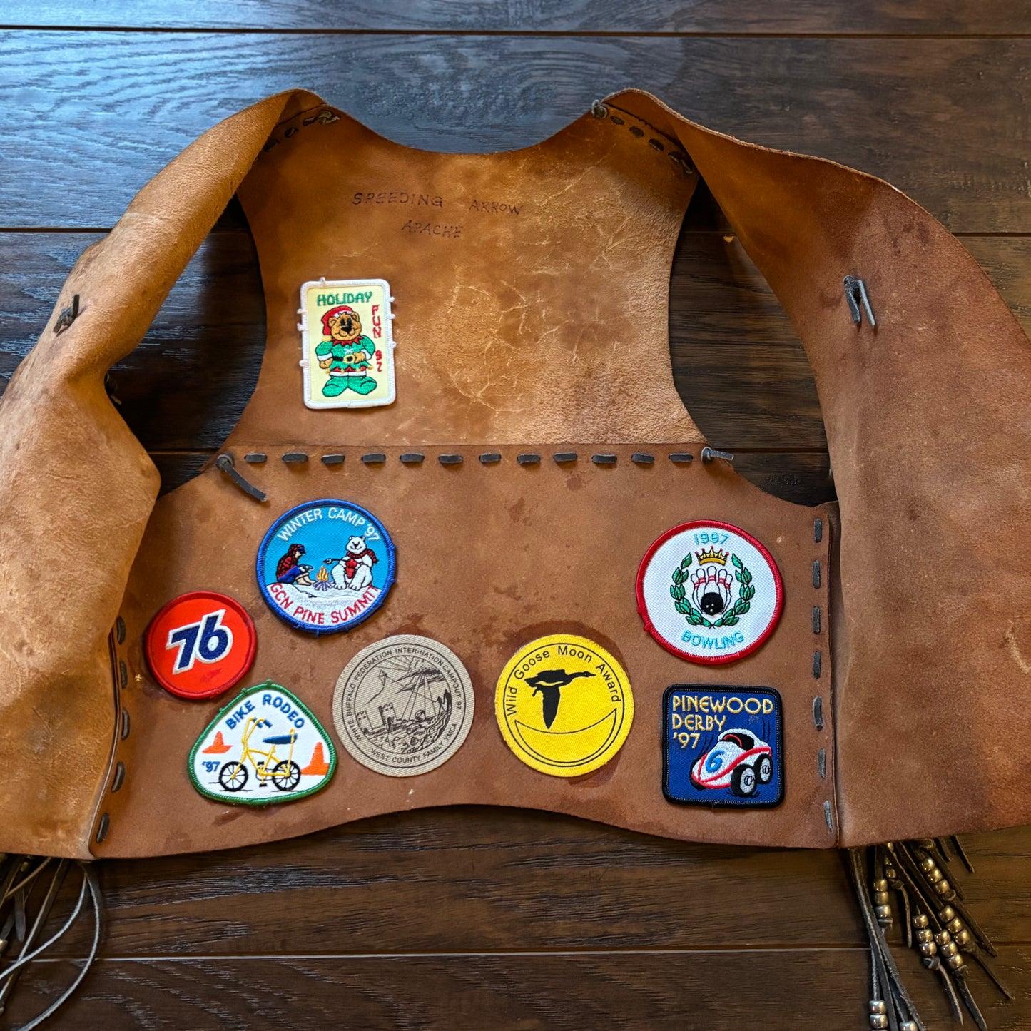 90’s Vintage Suede Kids YMCA Indian Guides with Participation and Achievement Patches