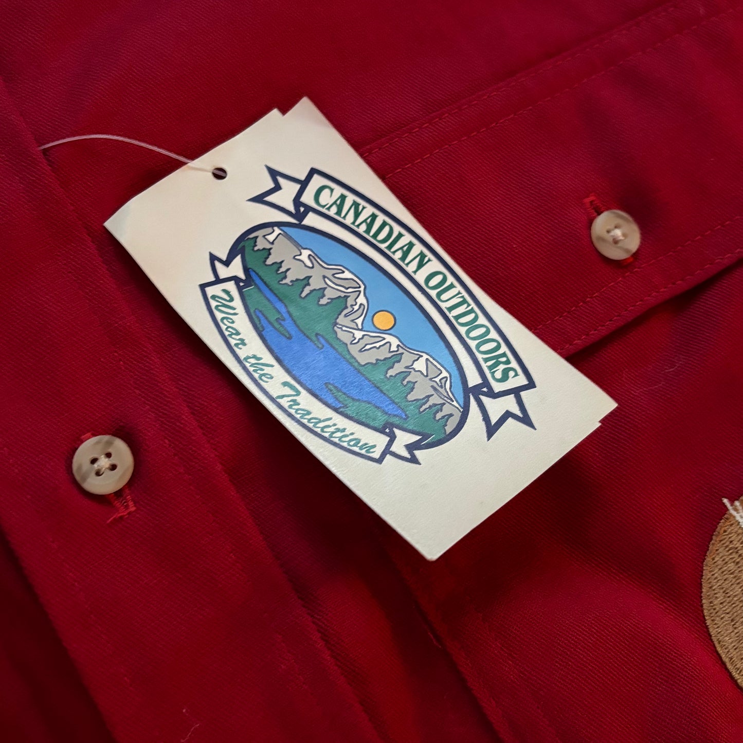Vintage Deadstock Men’s Canadian Outdoors Button Down Shirt with Embroidery “Mid -West Game” and Patched Elbows | Made in Canada
