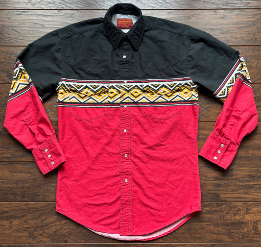 90’s Vintage Western Men’s Rustler Shirt with Aztec Print