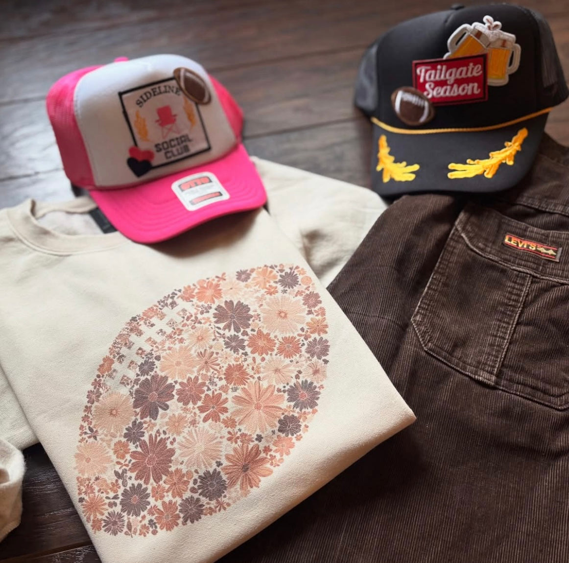 Boho Floral Football Crew