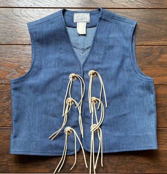 Vintage Western H Bar C Denim Vest with Fringe