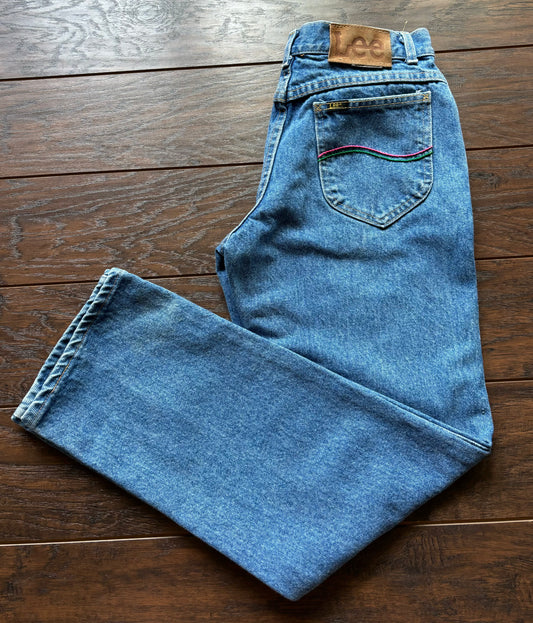 Vintage Western Women’s High Waisted Lee Jeans with Embroidered Back Pockets| Made in USA