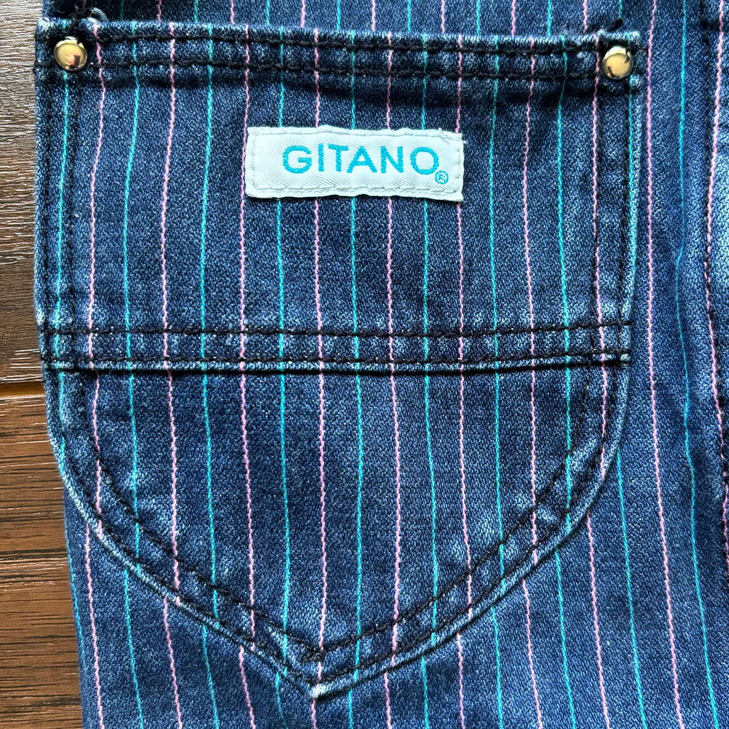 80’s Vintage Women’s Gitano Pink and Turquoise Pinstriped Jeans | Made in Hong Kong