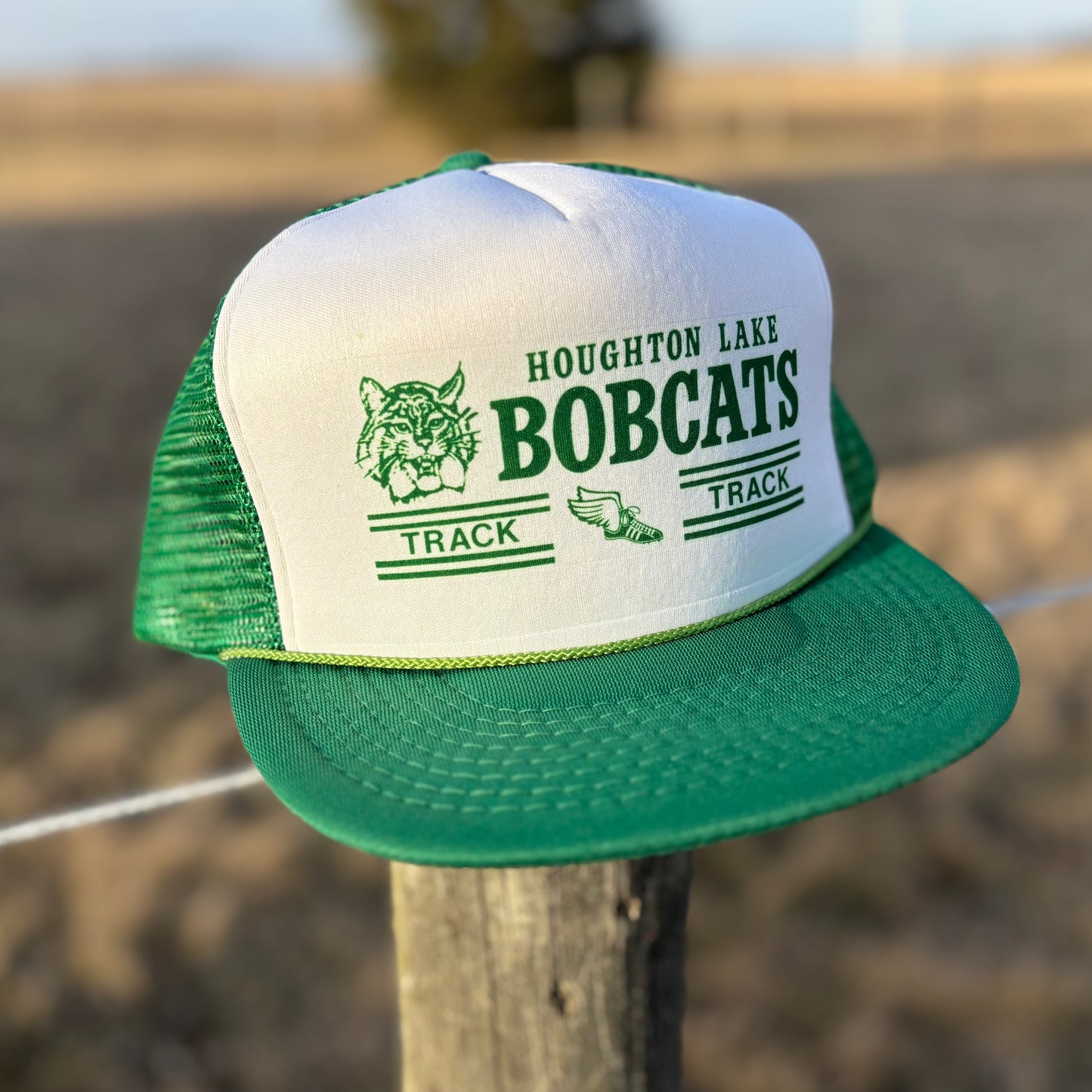 80’s Vintage Houghton Lake Bobcats Track Snapback Trucker Hat | Made in the Taiwan R.O.C.