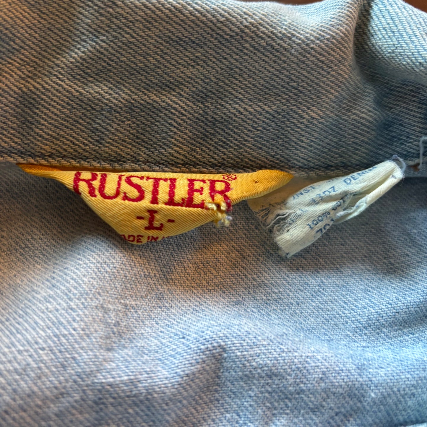 Vintage Western Rustler Denim Trucker Jacket with Vintage Patch | Made in USA