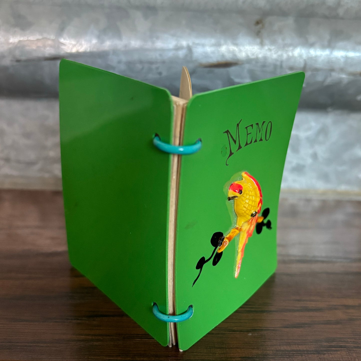1929 Antique Memo Book with Celluloid Cover and 3D Parrot