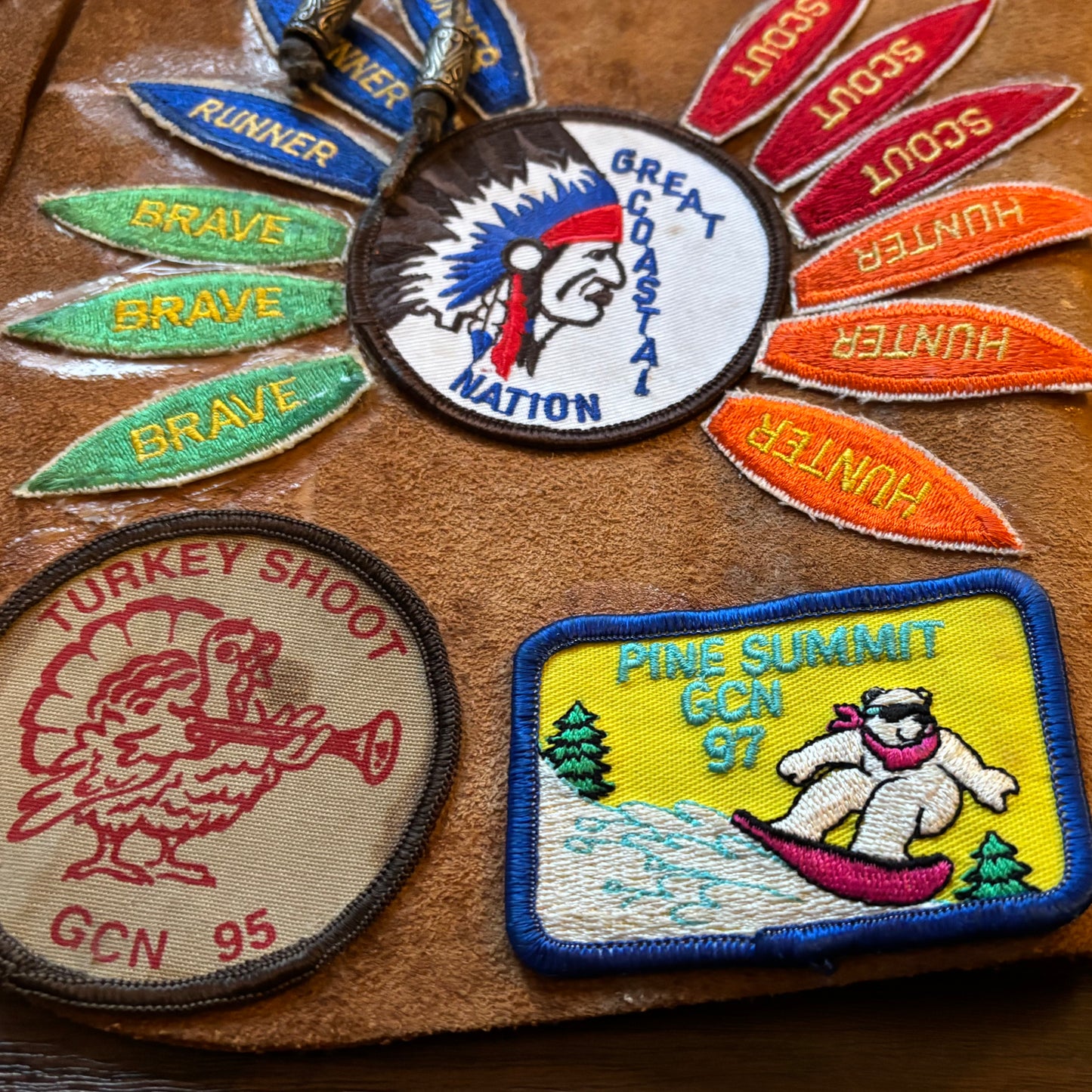 90’s Vintage Suede Kids YMCA Indian Guides with Participation and Achievement Patches