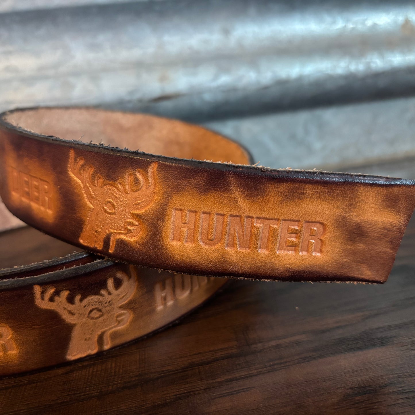 1970’s Vintage Hand Tooled Leather Belt “Deer Hunter” | Unfinished/Uncut
