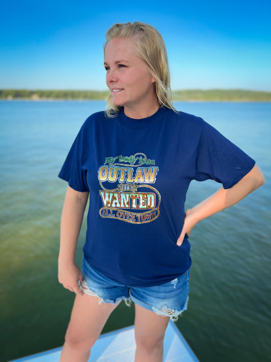 80’s Vintage Western “My body is an Outlaw It’s wanted all over Town” Glitter Iron On | Made in USA