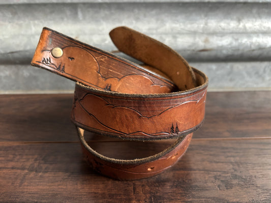 Vintage Western Tooled Leather Belt with Deer