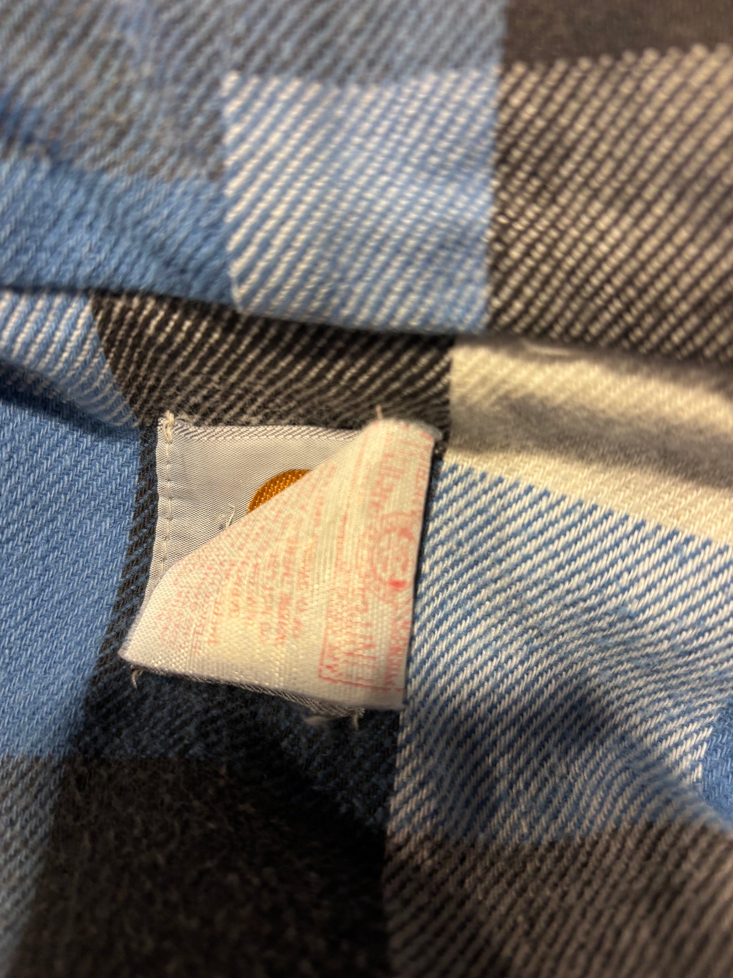 90’s Vintage Denim Carhartt Hooded Jacket with Carpenter Plaid Lining | Union Made