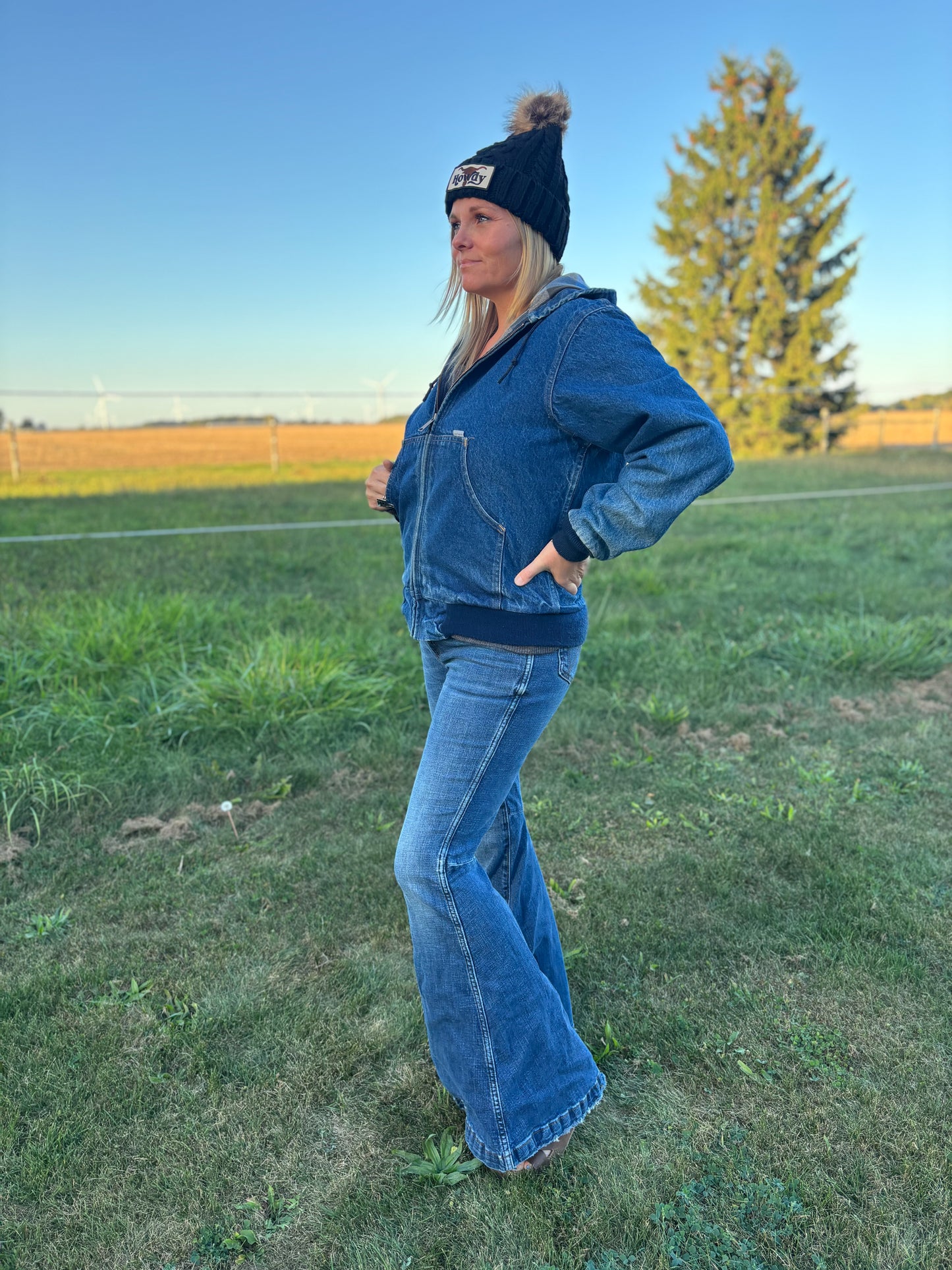 90’s Vintage Denim Carhartt Hooded Jacket with Carpenter Plaid Lining | Union Made