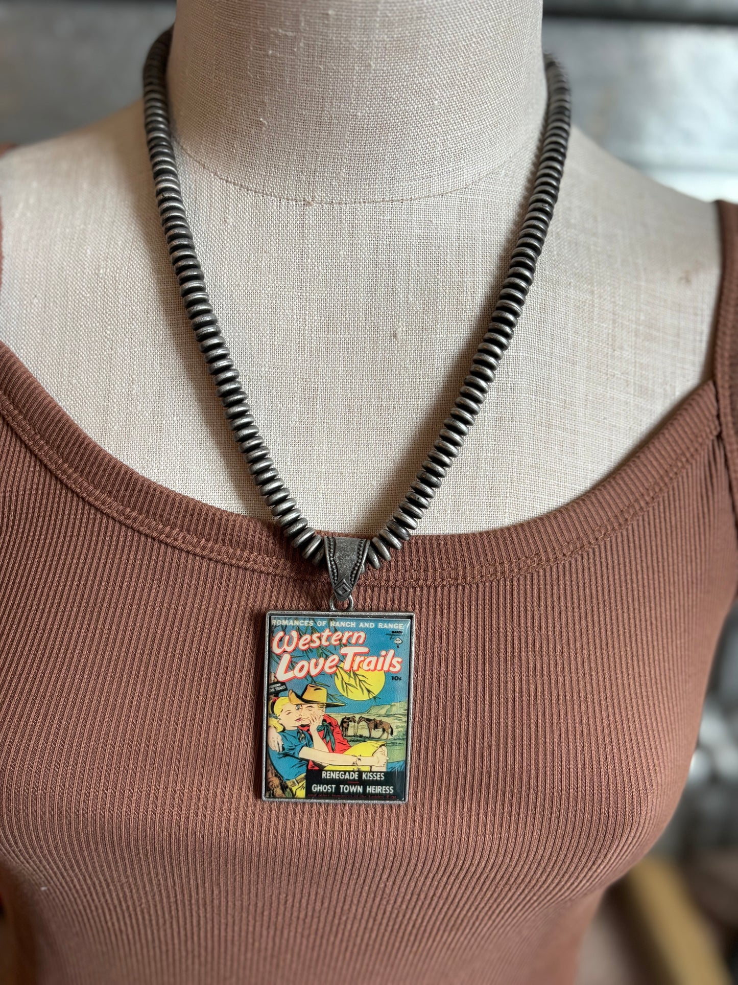 Western Love Trails Pendant with Navajo Pearl Beads