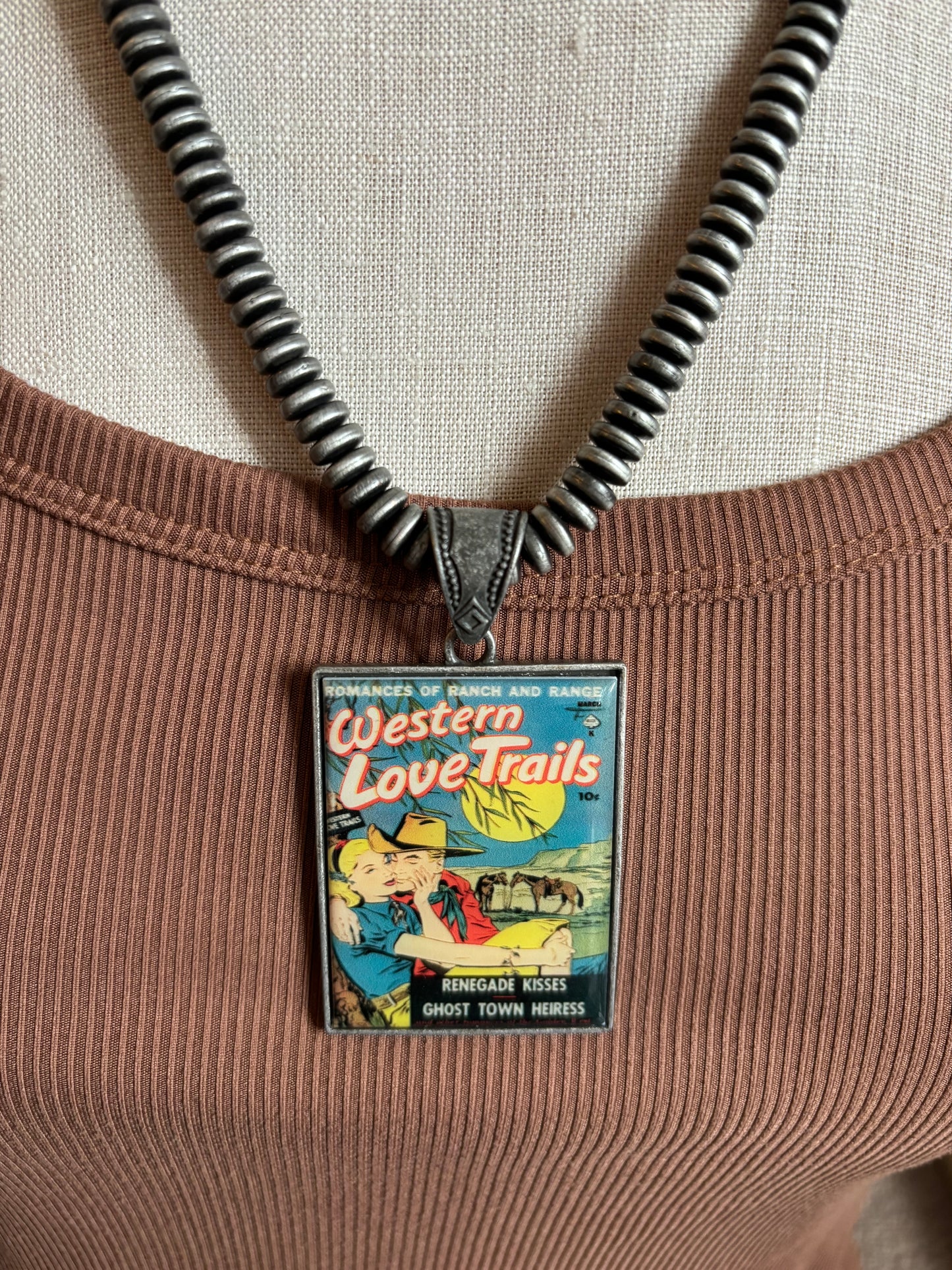 Western Love Trails Pendant with Navajo Pearl Beads