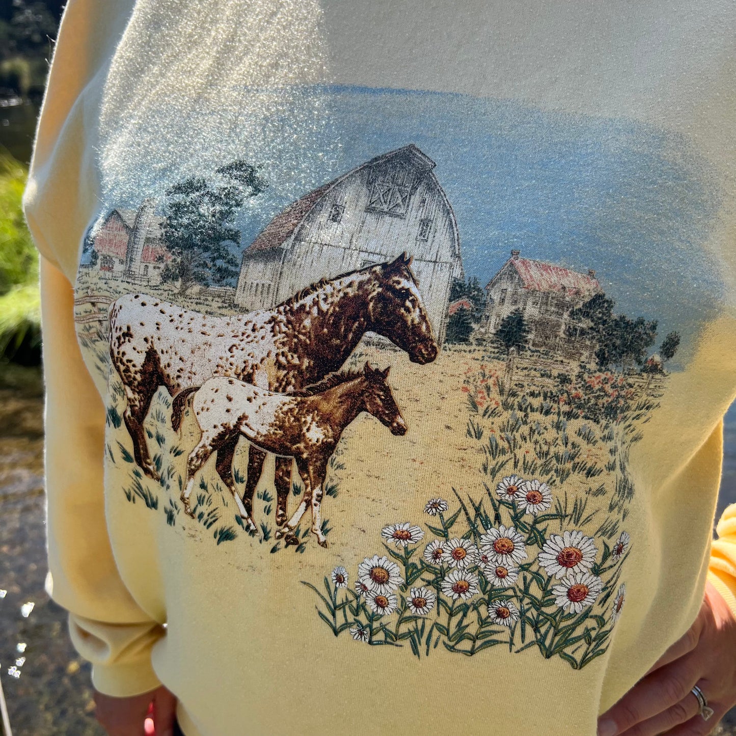 Vintage Western Women’s Day Breeze Pullover Sweatshirt with Horses and Farm Scene