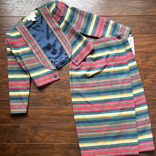 Vintage Southwestern Women’s Sharon Young Sportswear 2 Piece Serape Jacket and Skirt | Made in USA