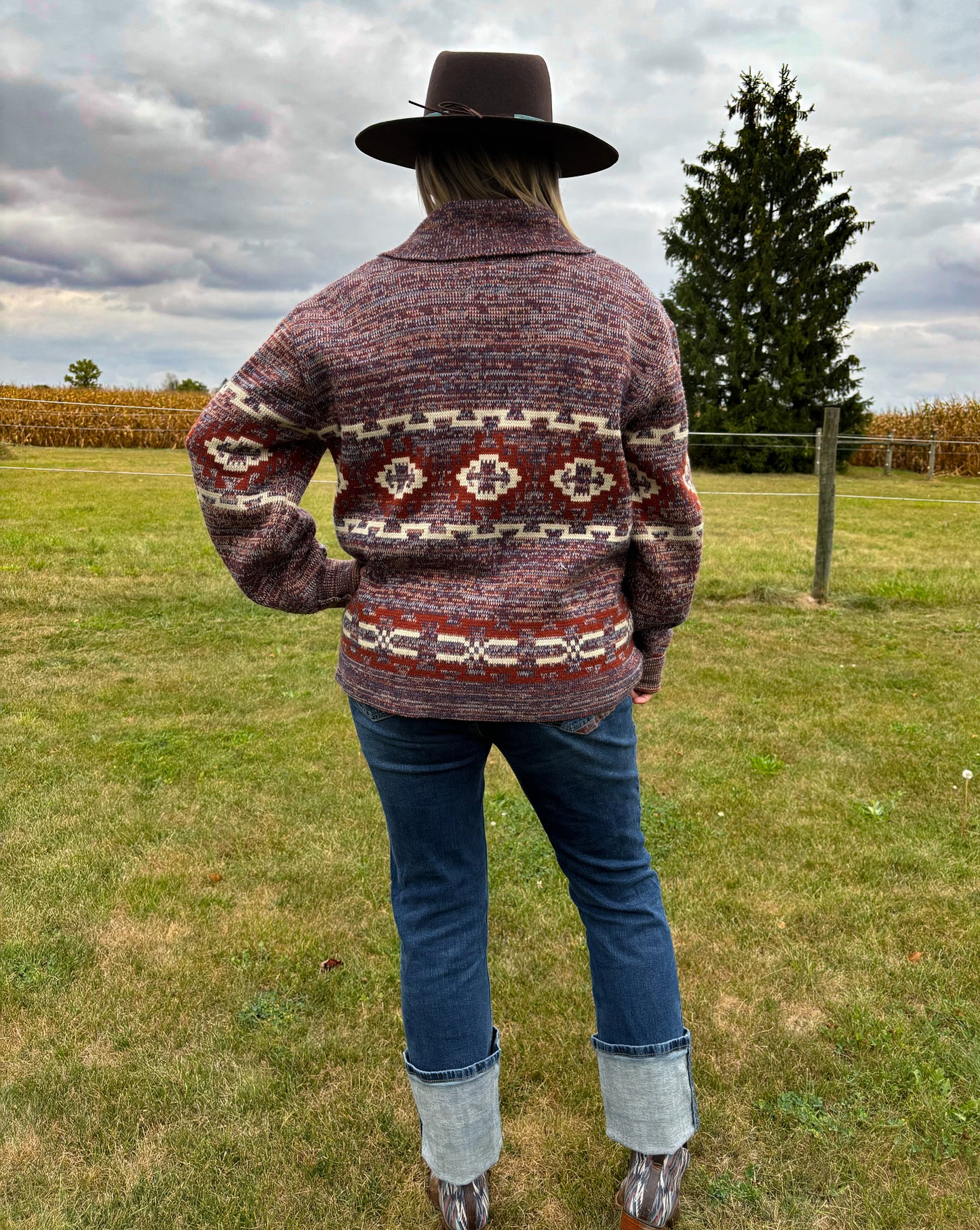 Vintage Western Men’s Karman Outerwear Tribal Cardigan Sweater | Made in Taiwan R.O.C.